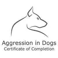 A dog 's head with the words aggression in dogs certificate of completion underneath.