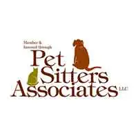 A brown and green logo for pet sitters associates